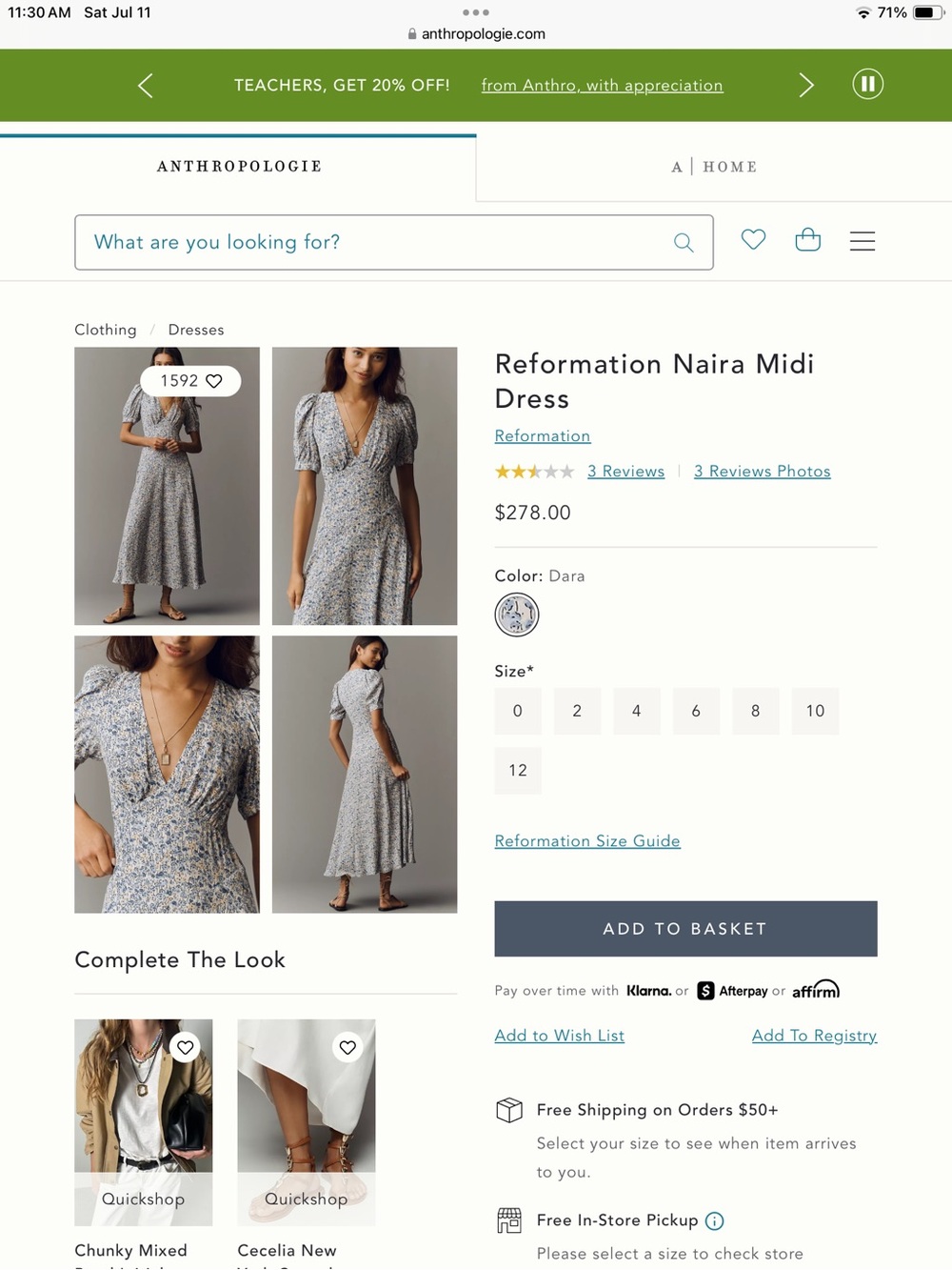 Reformation Naira Midi Dress Size 4 Blue Floral - Picture 14 of 16